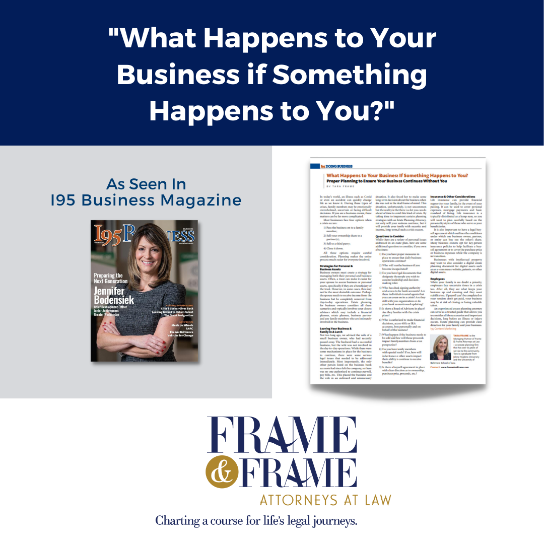 Tara Frame, Expert in Estate Planning and Elder Law, Featured In I95 Business