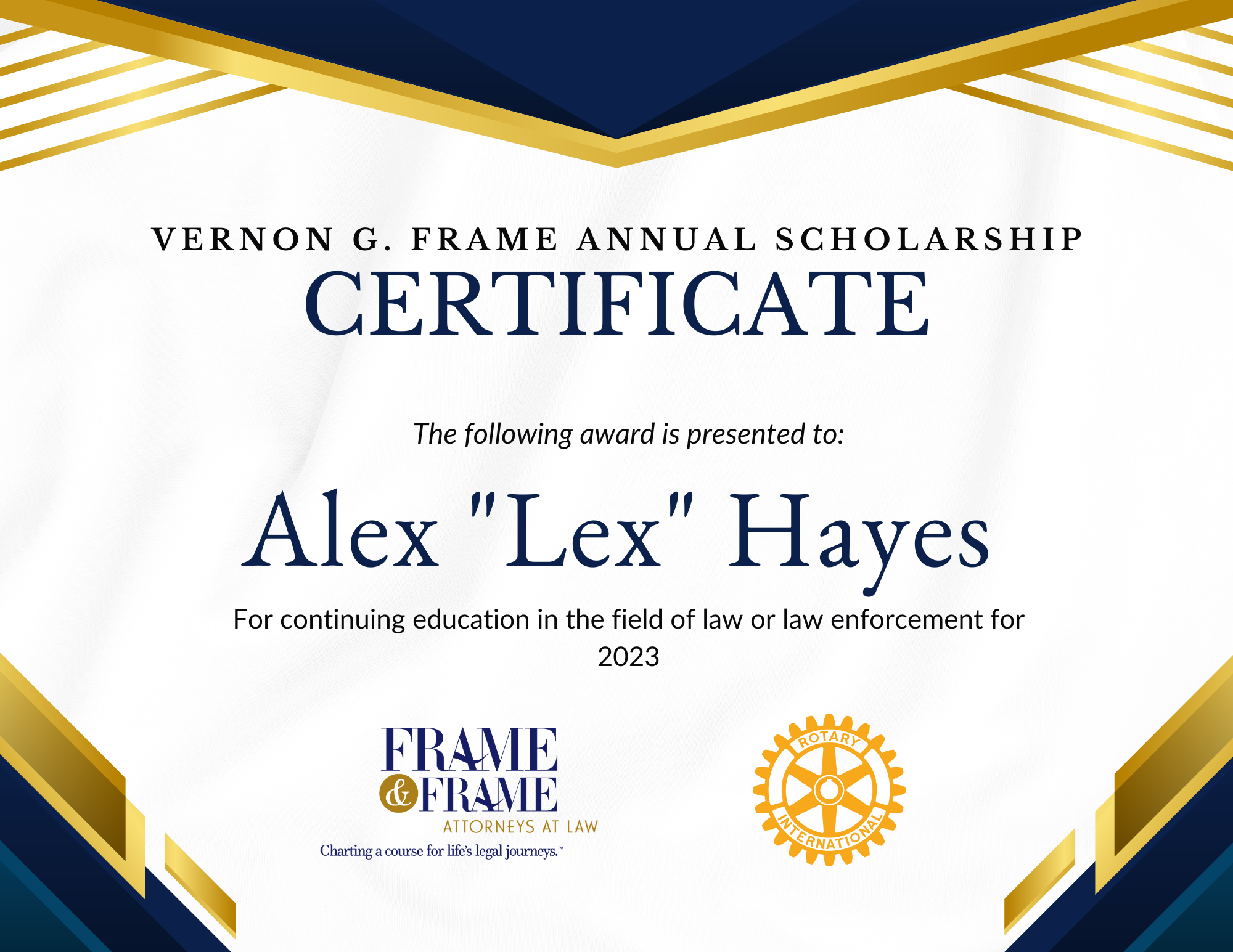 2023 Vernon G. Frame Scholarship Awarded